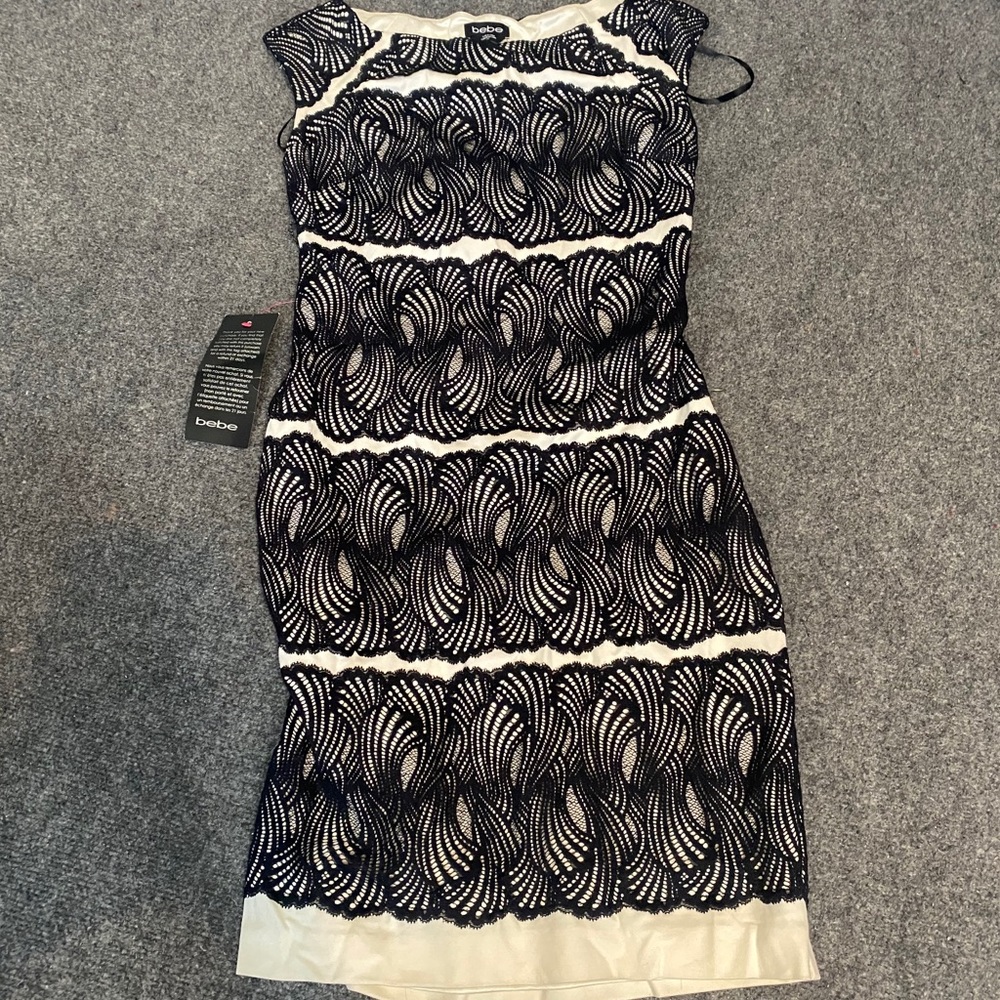 BEBE white and black lace dress 😍